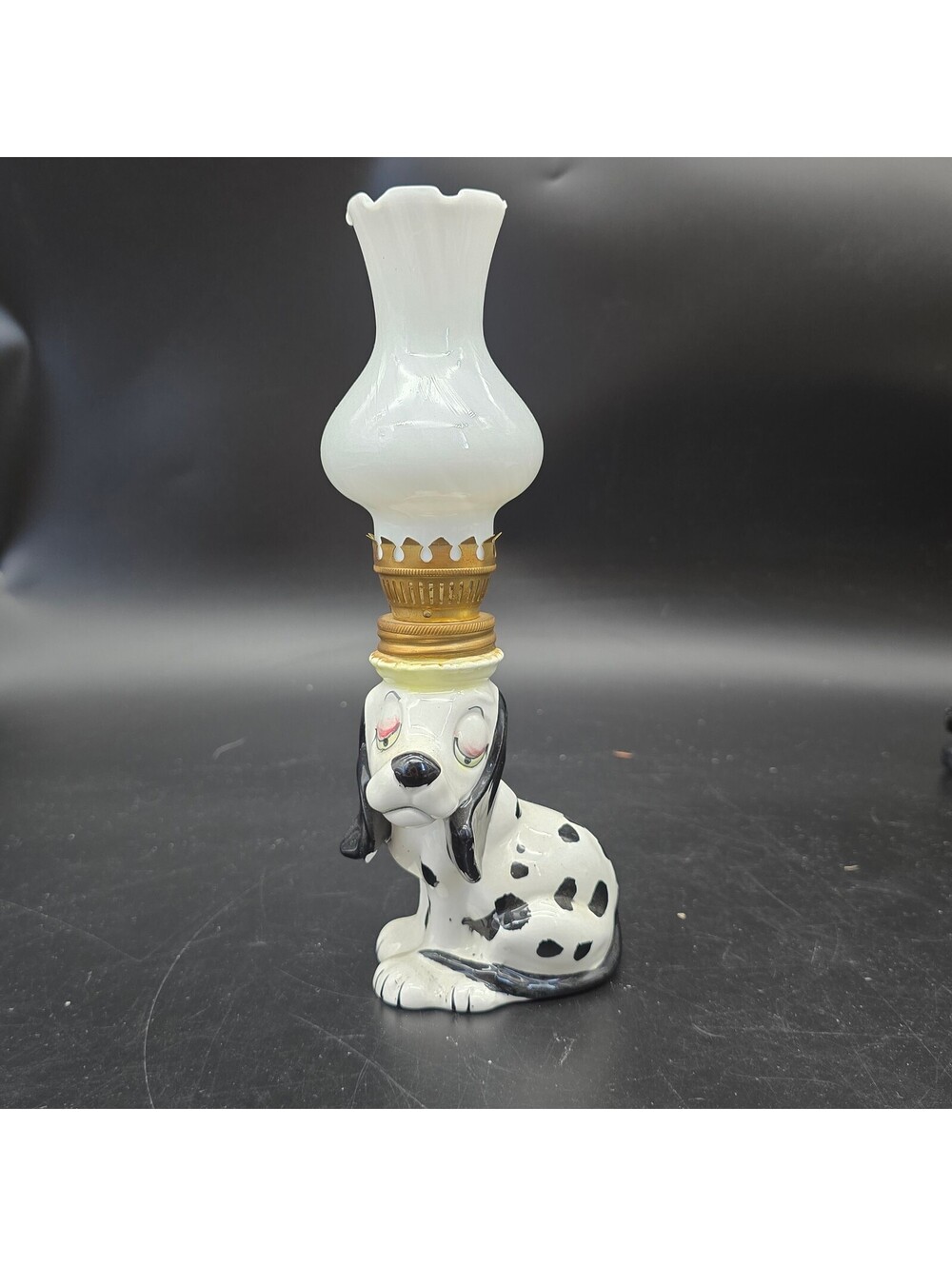 Vintage Dalmatian Dog Miniature Oil Lamp Ceramic Japan Figural #3431 Milk Glass